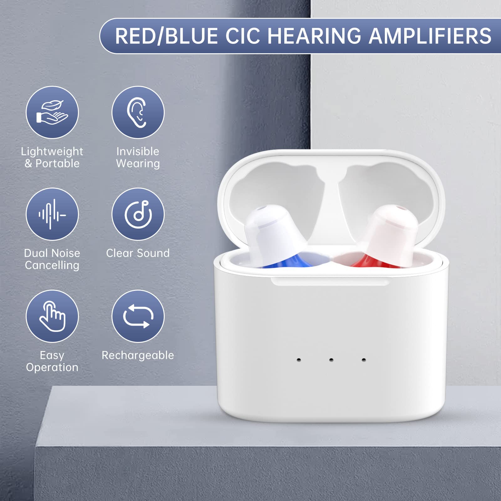 Rechargeable Hearing Aids Blue & Red
