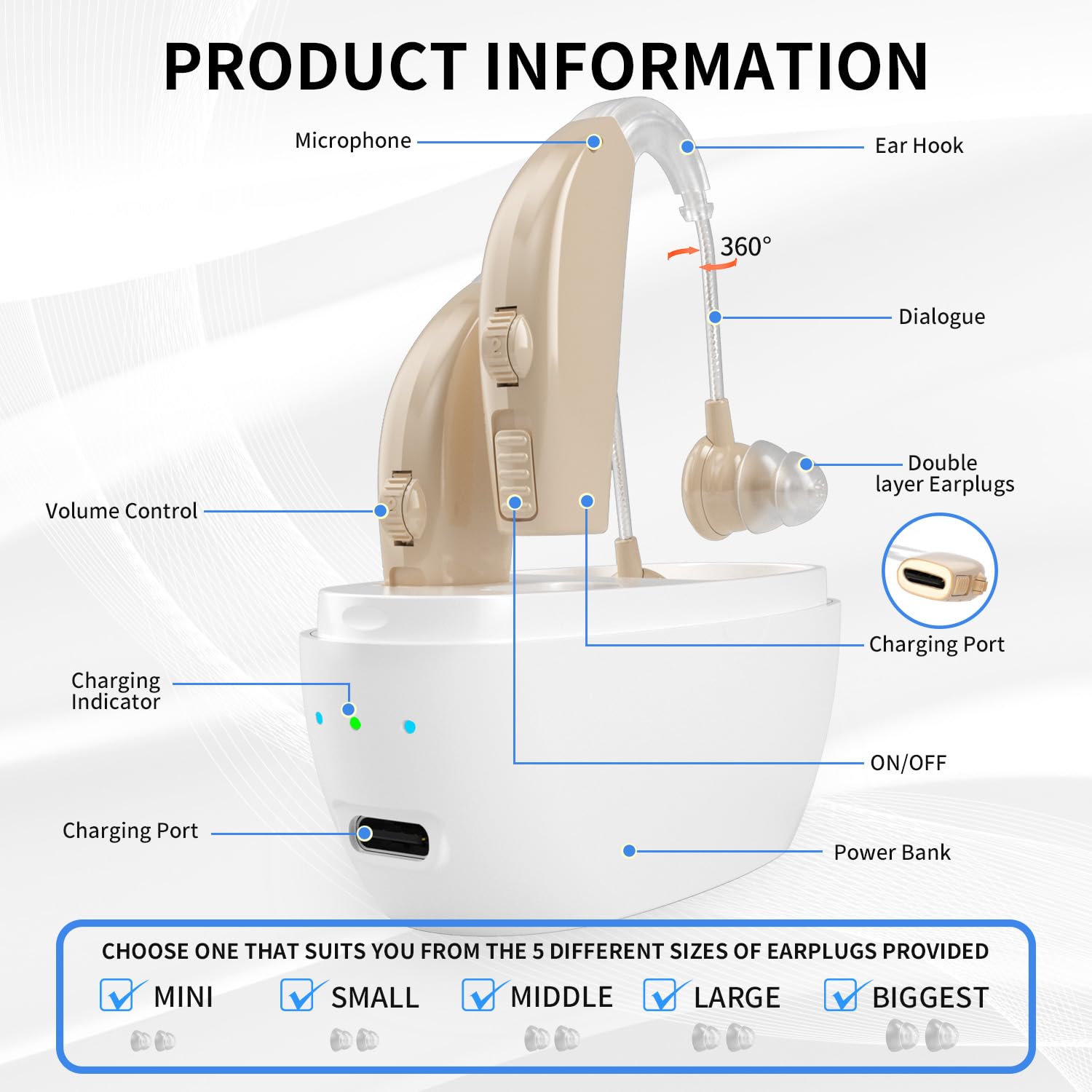 Hearing Aids with Charging Case Volume Control